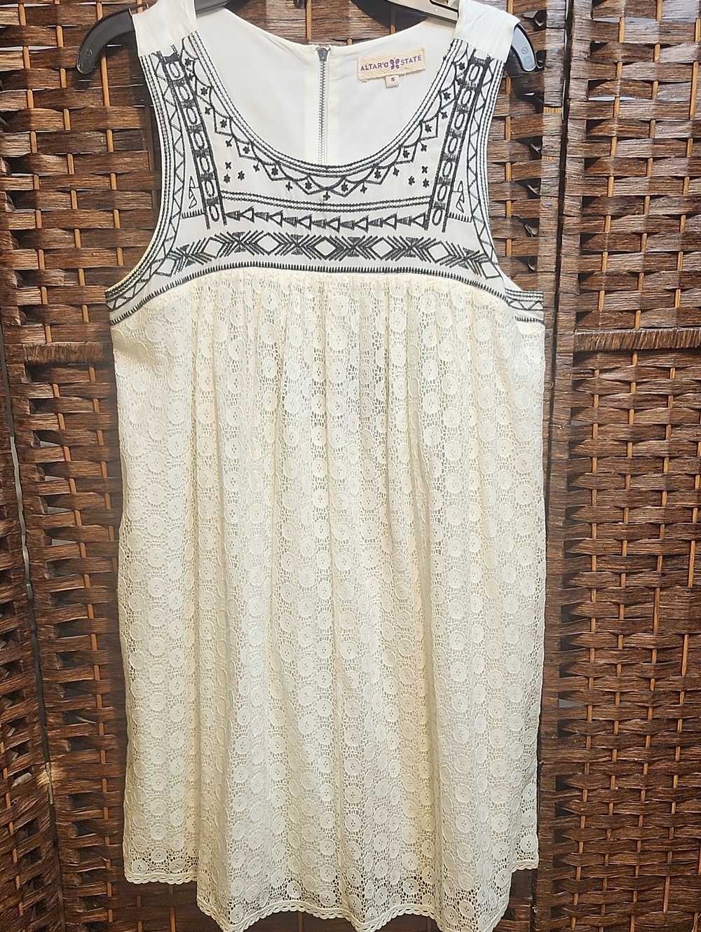 Altar'd State Cream Dress with Black Embroidered Yoke